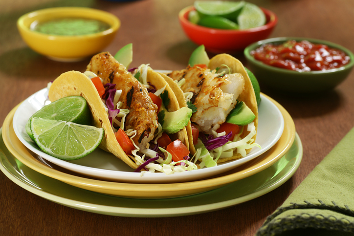 Closeup of fish tacos on plate